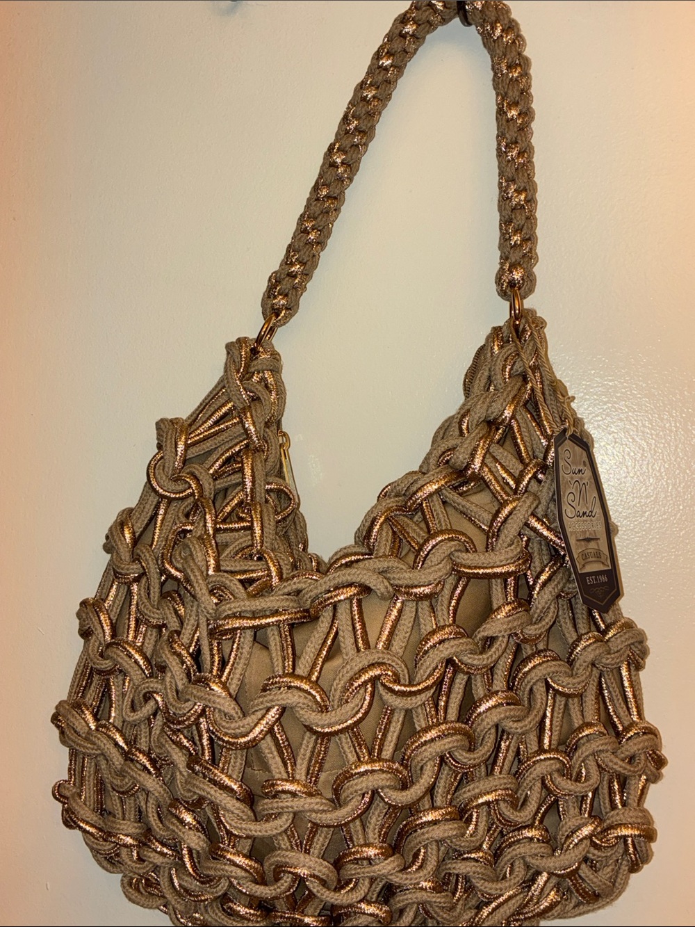 Slouchy metallic rope bag